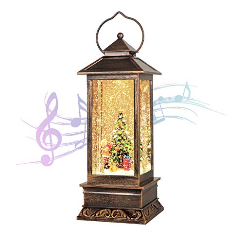 Musical Christmas Tree Snow Globe Lantern with 8 Songs & Timer