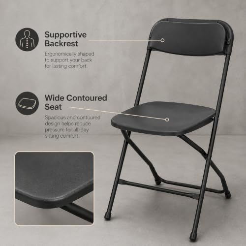 Heavy Duty Folding Chairs - 2 Pack Portable Steel Event Seating, 300 Lbs Cap