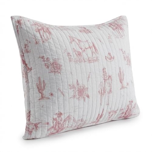 Dusty Rose Cowgirl Toile Cotton Sham - Reversible 20x26 in