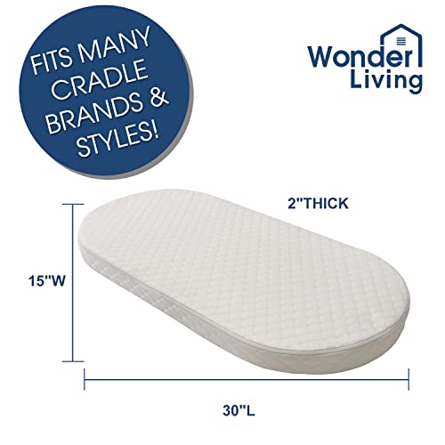 Oval Baby Bassinet Mattress - Breathable Foam Pad with Cover, 15" x 30" x 2"