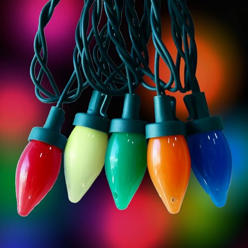 Multicolor C7 LED String Lights 26FT Christmas Decor with 50 Bulbs - Green Wire