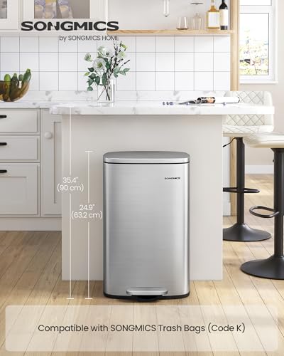 13 Gallon Stainless Steel Trash Can with Step-On Pedal and Soft Close Lid