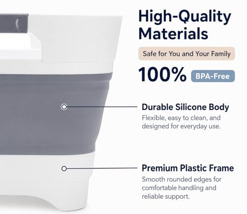 Goderewild Gray Collapsible Wash Basin 9L with Drain Plug for Kitchen & Camping
