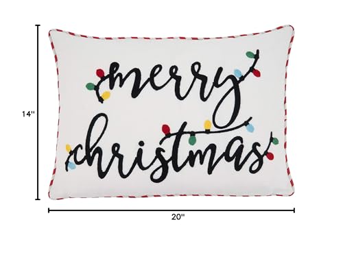 SARO LIFESTYLE Christmas Throw Pillow 14x20 White with Holiday Design, Poly Fill