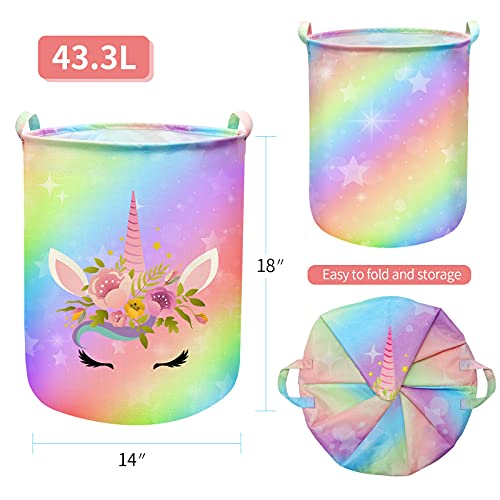 Collapsible Unicorn Laundry Basket - 43.3L Waterproof Nursery Hamper