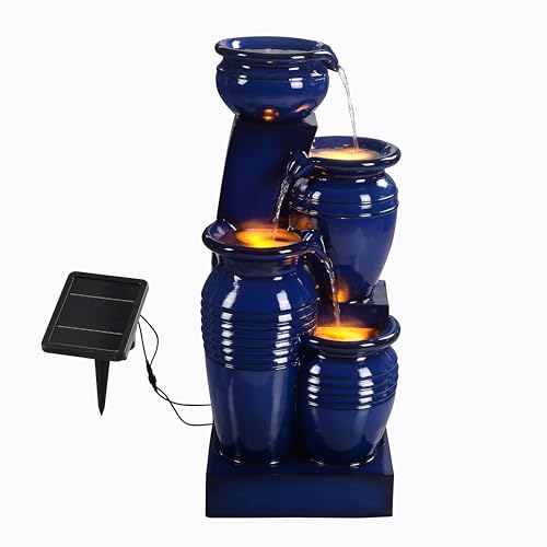 Teamson Home Navy 4-Tier Cascading Water Fountain Solar-Powered Outdoor Decor