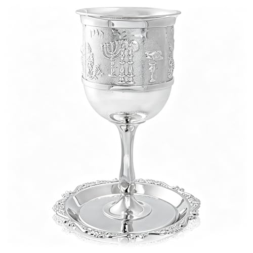 Silver Plated Kiddush Cup and Matching Tray Set for Shabbat and Holidays