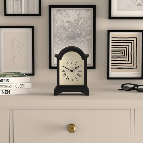 Small Arch Top Mantel Clock, Matte Black Carriage Clock for Desk or Shelf