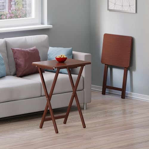 2-Piece Foldable Snack Table Set, Walnut Wood Portable TV Tray Tables