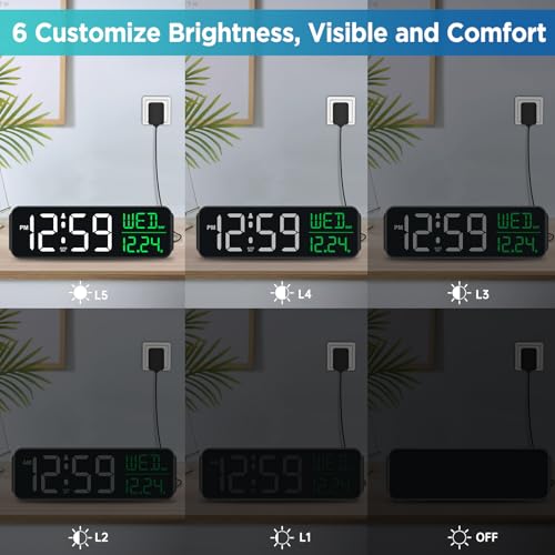 Large Display Digital Alarm Clock with Calendar Date & Day, Auto DST
