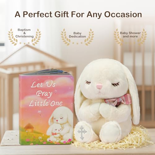Baby Girl Baptism Gift Set - 7" Praying Bunny Plush & Prayer Book Box Set