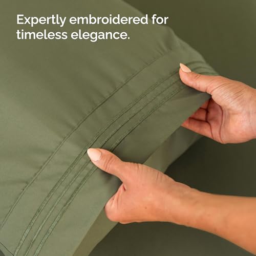 Twin Size Bed Skirt with Pillowcases - Sage Green, Wrinkle-Free Microfiber, Adjustable Fit