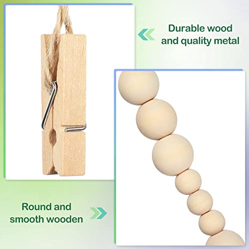 4 Pack Boho Wooden Bead Photo Garland with Clips for Wall Photo Display