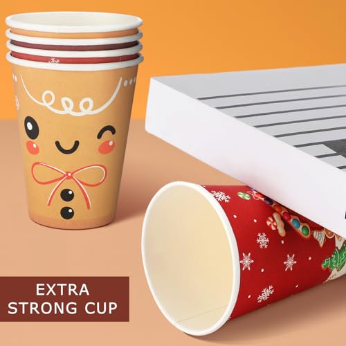Gerrii Gingerbread Man Style 12oz Christmas Paper Cups with Lids - 100 Pack