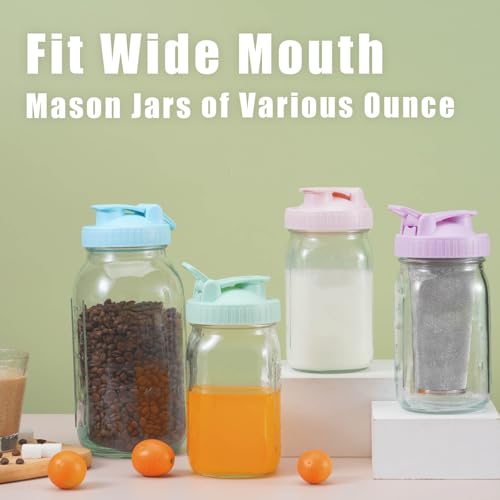 Wide Mouth Mason Jar Pour Spout Lids with Handle - 4 Pack Flip Top Lids