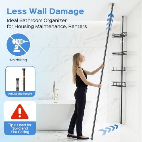 Corner Shower Caddy Tension Pole 4-Tier Adjustable Bathroom Organizer