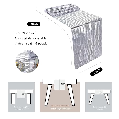 13 x 72 Inch Silver Glitter Disco Table Runner for Party Decorations