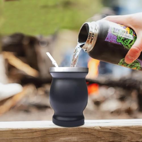 Beruth Black 8oz Stainless Steel Yerba Mate Cup Set with Bombillas & Brush