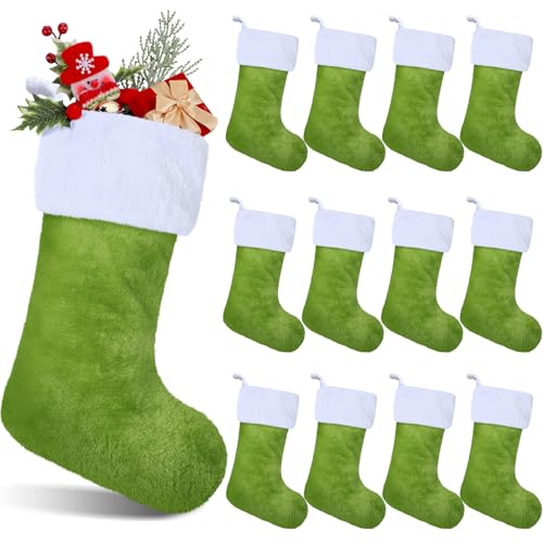 Shinymoon 12-Pack Christmas Stockings 18 Inch Large Faux Fur Holiday Decor Green & White