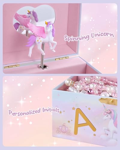 Unicorn Musical Jewelry Box for Girls with Spinning Doll and Jewelry