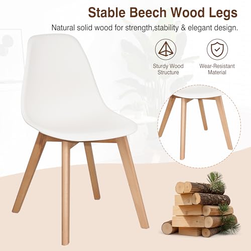 VECELO Set of 4 Mid-Century Modern White Dining Chairs with Solid Wood Legs