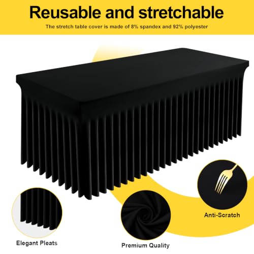 6ft Fitted Stretch Spandex Tablecloth with Ruffled Skirt - Black (72x30x30)