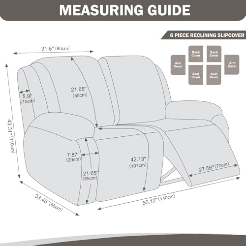 Waterproof Faux Leather Recliner Slipcover - 6 Pieces, Anti-Slip, Soft Sofa Protector for Pets, Grey Brown