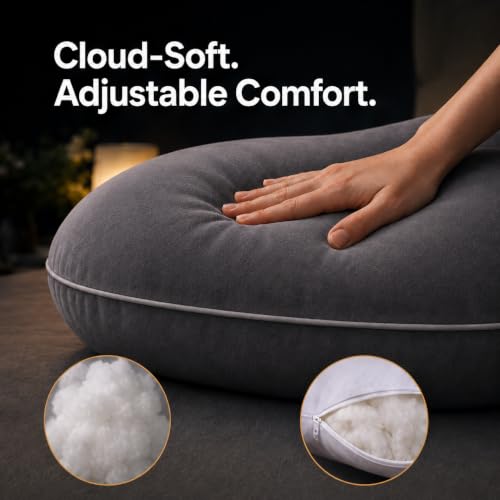 ALLOPERA 57-Inch U-Shaped Pregnancy Pillow, Full Body Maternity Pillow with Adjustable Fill and Washable Cover, Black Grey