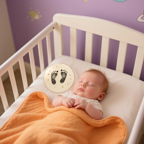 Wooden Baby Birth Announcement Sign with Footprint Ink Pad Set