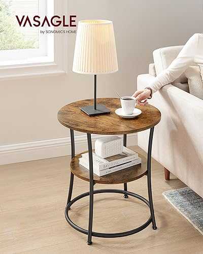 21.7-Inch Round Side Table - 2-Tier End Table & Nightstand with Steel Frame
