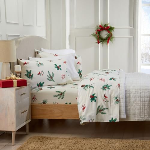 Market & Place Alpine Collection 100% Turkish Cotton Flannel Sheet Set (Full) with Cardinal & Pine – 4-Piece Deep Pocket
