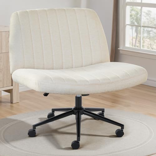 OLIXIS Criss Cross Chair with Wheels & Foot Pads, Wide Seat Armless Vanity Desk Chair