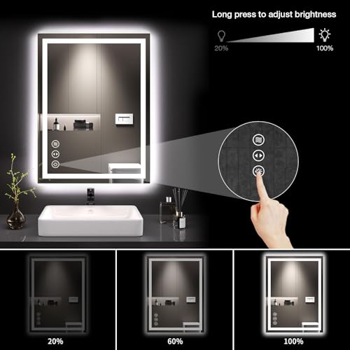 LOAAO 24x32 LED Bathroom Mirror with Lights - Dimmable Anti-Fog Wall Mirror