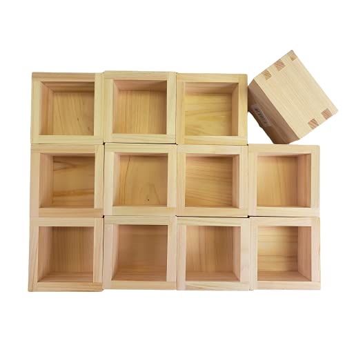 Japanese Hinoki Cypress Masu Cups Set of 12 | 4 fl oz Traditional Sake Bowls