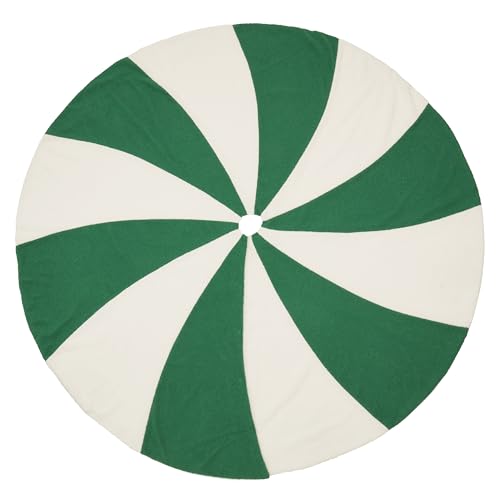 SARO LIFESTYLE 54" White & Green Candy Cane Tree Skirt - Winter Wonderland Decor