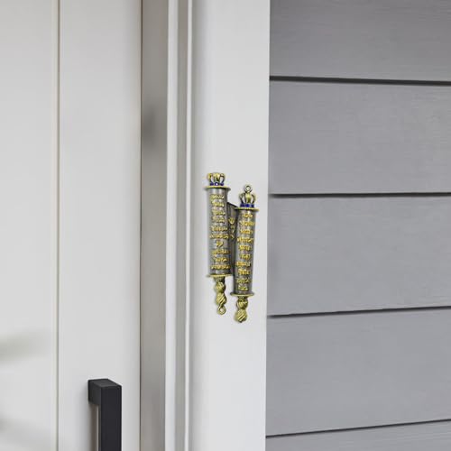 Metal Mezuzah Case for Door with 2 Scrolls, Gold Alloy Religious Decor