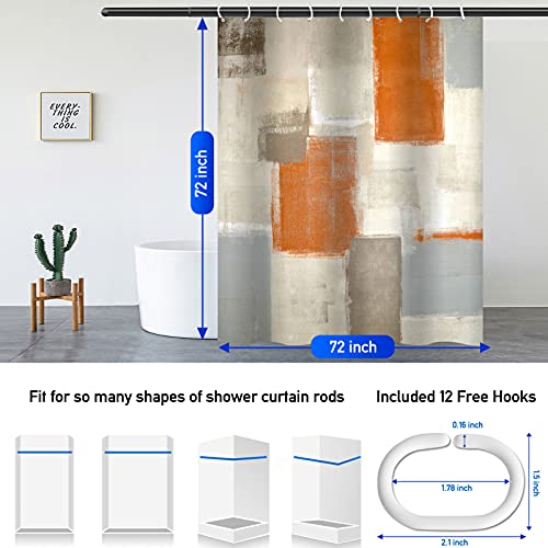 4-Piece Orange Modern Art Shower Curtain Set with Non-Slip Bath Rugs