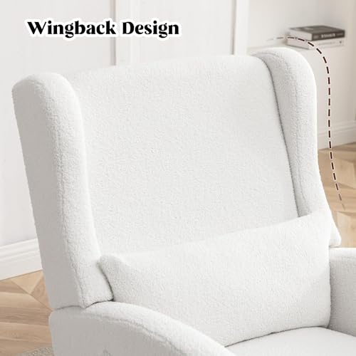 Sherpa Nursery Rocking Chair with Retractable Footrest and Lumbar Pillow