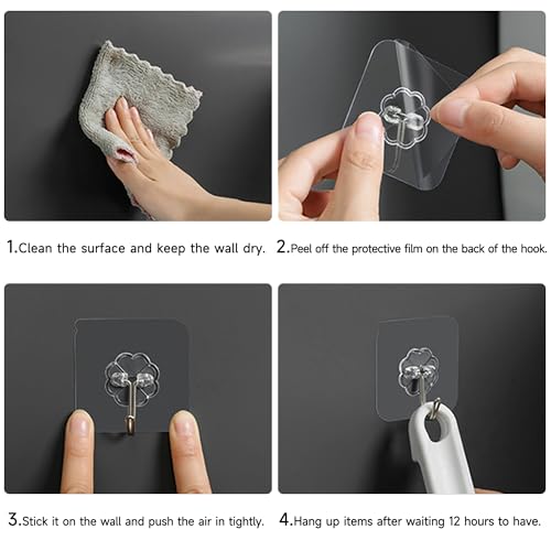 28 Pack Heavy Duty Adhesive Wall Hooks - Waterproof Clear Self-Stick Hooks