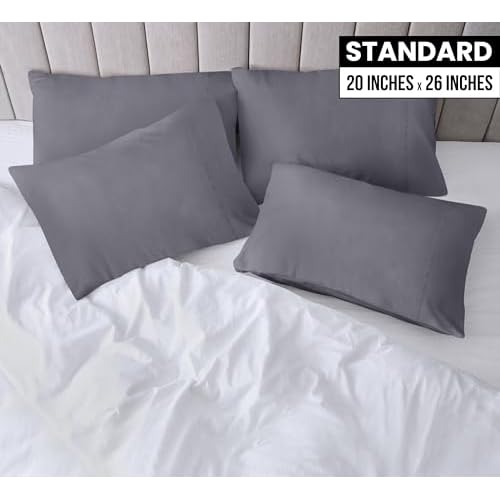 Utopia Bedding Standard Pillow Cases - 12 Pack - Envelope Closure - Soft Brushed Microfiber Fabric - Shrinkage and Fade Resistant Pillow Covers Standard Size 20 X 26 Inches (Standard, Grey)