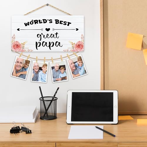 Hiuwevt Great Grandpa Photo Frame 12x6 in with 8 Clips & Hemp Rope - Wall Hanging Display (Color10) — Grandfather Gifts