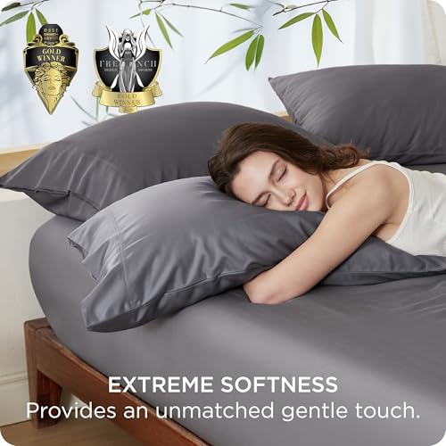 Bedsure Bamboo Pillow Cases Queen Size Set of 2 - Cooling & Silky Dark Grey