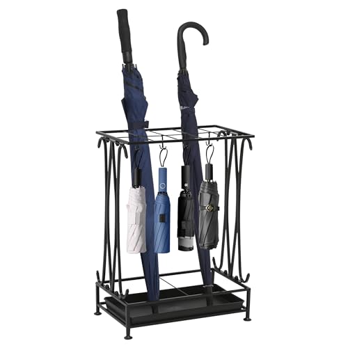Metal Umbrella Stand for Entryway with Drip Tray and 18-Umbrella Capacity
