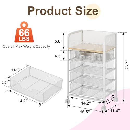 Hongtamoya White 4-Drawer Makeup Cart Organizer with Wheels & Top Display