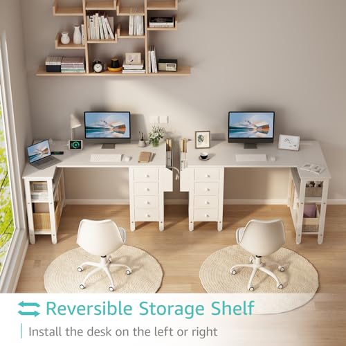 White 47-Inch L-Shaped Corner Computer Desk with Outlets & Drawers