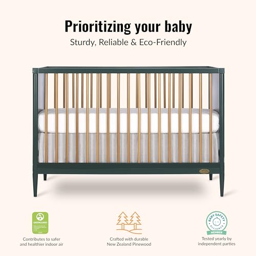 Dream On Me Clover 4-in-1 Convertible Baby Crib in Olive, Modern Nursery Furniture