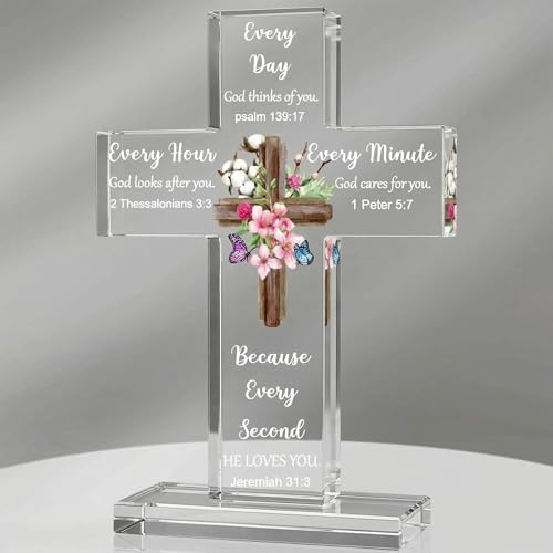 Acrylic Cross Desk Decor with Bible Verses, Religious Standing Table Gift