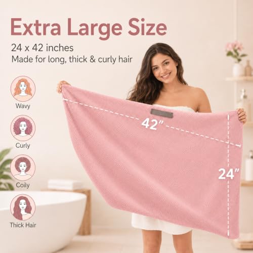 Netcken Pink Large Microfiber Hair Wrap Towel - Quick-Dry & Absorbent, Secure Twist & Tuck Design