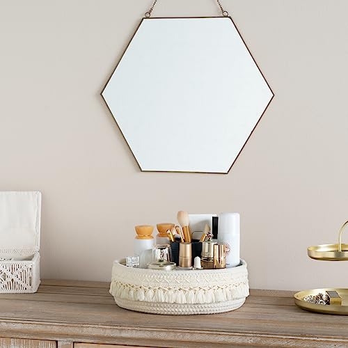Cream Mkono Boho Macrame Makeup & Perfume Organizer Basket, Ivory