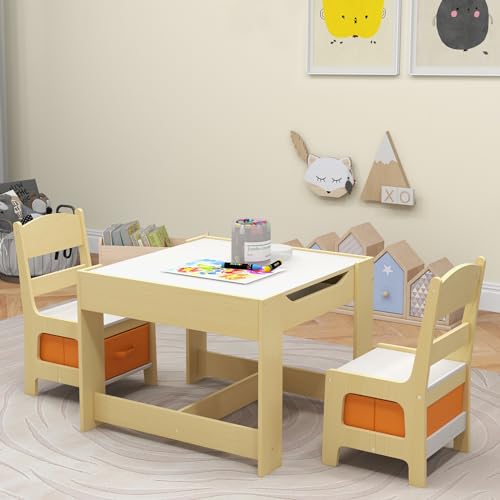 3-in-1 Wooden Kids Activity Table and Chair Set with Storage